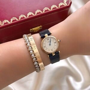 AUTHENTIC VINTAGE CARTIER VENDOME BLACK LEATHER WATCH